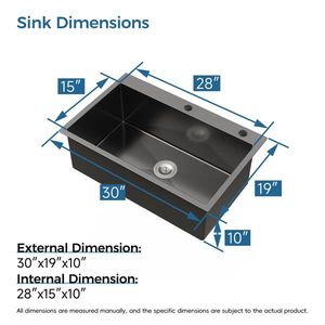 Lavello da cucina singolo in raso nero fatto a mano 76x48 cm, da incasso, con scarico standard USA e design a foro singolo. Non spedibile nei fine settimana. - Product Image 6