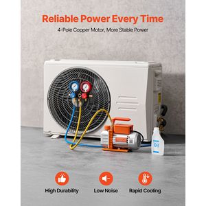 Pompa per vuoto HVAC a palette rotative monostadio 3.5 CFM 1/4 HP, kit manometri AC, set manometri per pompa per vuoto AC per R134a R22 - Product Image 3