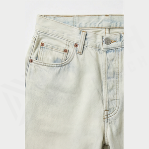 Straight-Leg <b>Bleach</b> Stone Wash Denim Jeans Men High Waist Slim Fit Cotton Casual Spring Style Pants - Product Image 4