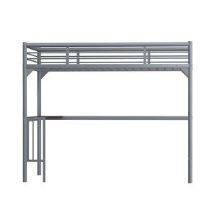 Cama alta doble de metal con escritorio, escalera y barandillas, escritorio infantil debajo de la cama en color plateado - Product Image 6