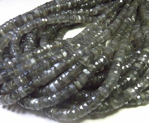 Magnifiques perles de pierre de lune grise naturelle, brin de 16 pouces, perles de pierre de lune en forme de roue Heishi, 7 mm, perles à facettes avec trou central - Product Image 6