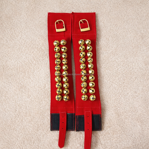 Ghungroo en velours marron à deux rangs plaqué, avec des clochettes en laiton, pour la danse Bharatnatyam, Kathak, Indienne - Product Image 1