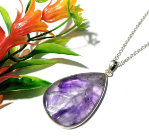 Pendentif en améthyste naturelle en forme de larme, violet, plaqué or 18 carats, style bohème, collier en argent sterling 925 fait main - Product Image 2