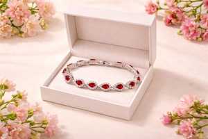 Bracelet en rubis naturel pour la Saint-Valentin, coupe poire, or blanc 18 carats, pierre précieuse rouge de luxe, cadeau pour femme, anniversaire - Product Image 3