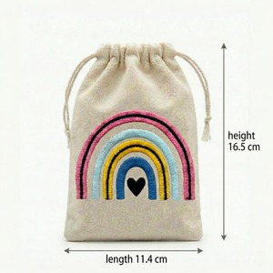 Excellent Quality Rainbow Embroidered Cotton <b>Drawstring</b> <b>Pouch</b> Bag For Jewelry Storage And Gift Use Available In Bulk Quantity - Product Image 2