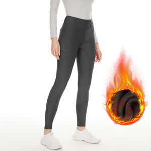 Leggings d'équitation taille haute pour femme, couleur unie, coupe ajustée avec poches et fermeture éclair, pantalon d'entraînement - Product Image 3