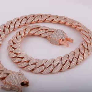 Cadena Cubana de Plata de Ley con Diamantes Estilo Hip Hop para Hombre, Joyería Corporal Elegante con Engaste Pavé para Fiestas y Eventos - Product Image 1