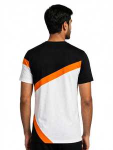T-shirt à manches courtes pour homme en jersey 100% coton, color block, avec motif lettres, col rond anti-boulochage, noir, blanc, orange - Product Image 4