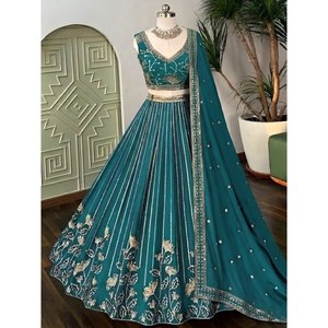 Robes de soirée élégantes pour femmes, lehenga choli en georgette brodée avec des étoiles, design de créateur - Product Image 1