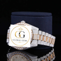 Montre analogique mécanique en acier inoxydable de qualité supérieure, entièrement sertie de diamants CZ, style hip-hop, nouvelle tendance or blanc, design streetwear.