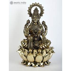 Escultura de latón superfino de 12 \ "de la diosa Lakshmi sentada en el loto-una bendición abundante - Product Image 4