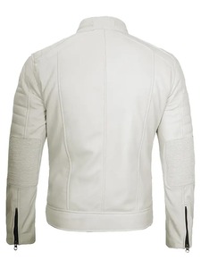 <b>Mens</b> <b>White</b> Cafe Racer Leather <b>Jacket</b> - Product Image 2