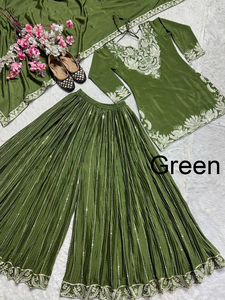 Latest Indian Heavy Embroidery Palazzo Set with Real Mirror Work Kediya Bottom and Dupatta Ethnic Party Wear Stitched Style - Product Image 2