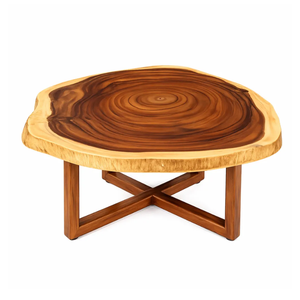 Mesa de Centro de Madera Maciza de Suar Contemporánea de Primera Calidad, Borde Natural, Hecha a Mano, Diseño Orgánico Moderno con Vetas Únicas - Product Image 1