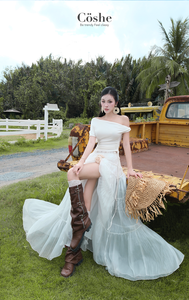 Coshe Nalita Mujer Elegante Vintage Floral Crop Top Elástico Dulce Hombro Diseño para Diario Verano Casual Traje o Fiesta - Product Image 4