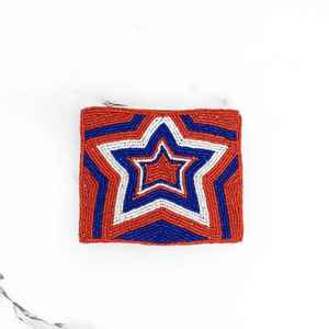 Monedero con cuentas rojo, blanco y azul, diseño de estrella, bolsa con cremallera de cuentas de cristal, cartera pequeña para dinero, tarjetero, bolsa de almacenamiento para mujeres y niñas - Product Image 1