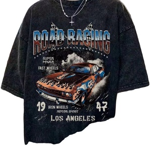 T-shirt imprimé vintage lavé pour hommes avec impression numérique finition lavée à l'acide 100% coton 220g tissu respirant fabriqué au Pakistan - Product Image 1