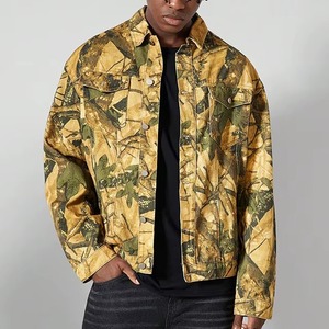 Men's Denim Windbreaker Safari <b>Jacket</b> Belt Closure Tree <b>Camo</b> Pattern Custom Printing <b>Waterproof</b> Breathable Outdoor Hunting - Product Image 2