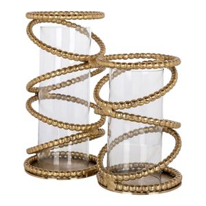 Ensemble de 2 bougeoirs en fer doré poli en spirale, modernes, pour la décoration, centre de table intérieur, éclairage de chambre, idéal pour offrir - Product Image 1