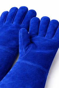 Gants de soudage en cuir bleu avec manchette longue résistants à la chaleur pour la fabrication industrielle et le traitement des métaux - Product Image 4