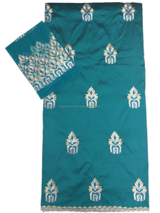 Splendor Cultural Nigeriano: Tela de Seda Tafetán George con Bordado Floral, Tejido Transpirable y Antiestático - Product Image 4