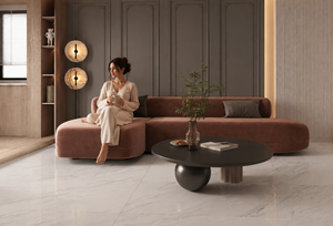 Carrelage vitrifié émaillé Marmeta 600x1200mm, veiné ivoire, résistant au glissement, résistant au feu, série Premium Surface - Product Image 4