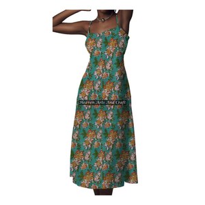 New Cotton Hand Block Print Spaghetti Strap Floor-Length Eco-Friendly Women's <b>Dress</b> - Product Image 4