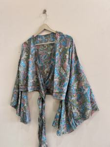 Top Cruzado de Seda para Mujer, Blusa Retro de Vacaciones con Lazo Frontal y Manga Campana, Estilo Bohemio - Product Image 3