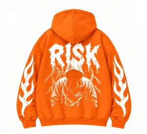 <b>Orange</b> <b>Men</b> Hooded Pullover <b>Sweatshirt</b> 100% Cotton Solid Long Heavyweight Fleece Regular Fit Streetwear Winter Casual Wear - Product Image 5