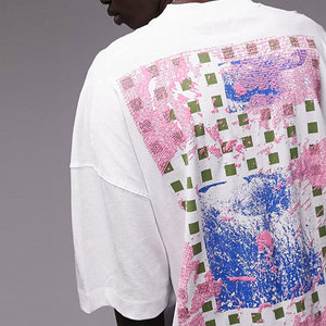 T-shirt en jersey de coton blanc surdimensionné pour homme, col rond, manches courtes, style décontracté avec motif imprimé sur le devant, coupe respirante - Product Image 5