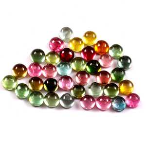 Lot en gros de cabochons ronds en tourmaline naturelle multicolore 6x6 mm, dos plat, calibrés, pierres précieuses en vrac pour la fabrication de bijoux - Product Image 1