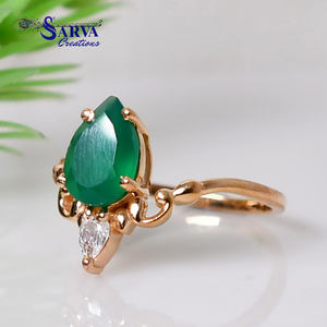 Bague en onyx vert naturel en forme de poire, argent sterling 925 plaqué or rose, bijoux floraux pour fiançailles, mariage, cocktail, pour femmes - Product Image 3