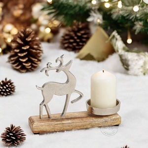 เชิงเทียนไม้รูปกวางเรนเดียร์แบบเรียบง่ายสำหรับตกแต่งบ้านในเทศกาลคริสต์มาสโต๊ะกลางของขวัญ - Product Image 1