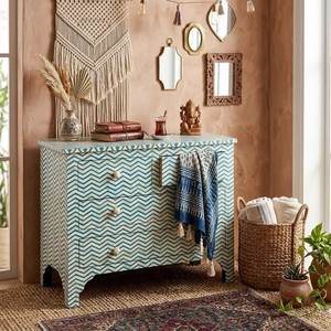 Commode de luxe à 3 tiroirs avec incrustations en os, noire, pour chambre à coucher ou entrepôt, meuble de rangement unique pour salon - Product Image 2