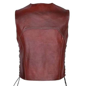 Chaleco de Motociclista de Cuero Vacuno Genuino Marrón para Hombre, Estilo Vintage, con Cordones Laterales Ajustables y Bolsillos con Cremallera - Product Image 3