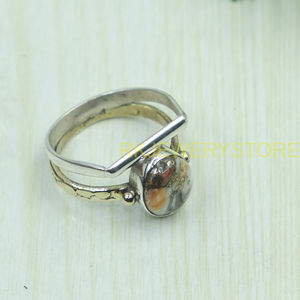 Natural Oyster Turquoise Gemstone <b>Ring</b> Handmade 925 Sterling Silver & Brass Boho <b>Statement</b> <b>Ring</b> Artisan Jewelry Gift for Her him - Product Image 3