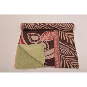 Cotton Kantha Bedspread <b>Handmade</b> Gudri <b>Quilt</b> Reversible Vintage Throw Blanket Indian Home Decor - Product Image 4
