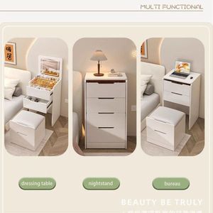 Ensemble de coiffeuse 3-en-1 avec miroir rabattable lumineux, 3 tiroirs, plateau en verre transparent et banc de rangement - Product Image 4