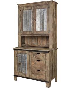 <b>Rustic</b> Wood Sideboard <b>Cabinet</b> with Corrugated Metal Panels and Drawers for Dining Room Storage - Product Image 1