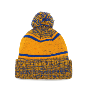 ชุดผ้าพันคอไหมพรมสีน้ำเงินกรมท่าลายทางสีทอง พร้อมหมวกบีนนี่ปอมปอม 100% อะคริลิก สำหรับชมรมนักศึกษาซิกมาโร  เหมาะสำหรับใส่ในช่วงฤดูหนาว - Product Image 5