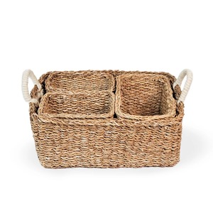 Set of 4 nesting seagrass <b>baskets</b> fits neatly together Handmade <b>Storage</b> <b>Basket</b> Wholesale eco-friendly Made in Vietnam - Product Image 2