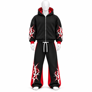 Conjunto de chándal personalizado al por mayor para hombre, 100% algodón, sudadera con capucha extragrande y pantalones de chándal holgados para entrenamiento y ropa urbana. - Product Image 2