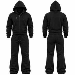 Ensemble de survêtement unisexe noir à capuche avec fermeture éclair intégrale et poches latérales, coupe classique, streetwear décontracté, vêtements d'automne, pantalon de survêtement 100% coton - Product Image 6