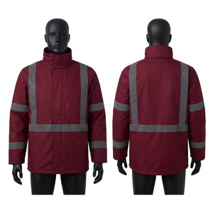 Premium 300 GSM Polyester Work <b>Jacket</b> Burgundy High Visibility <b>Reflective</b> Tape Panel Custom Logo Safety Outerwear - Product Image 1