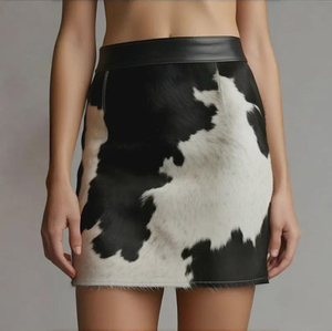 Damenrock aus Rindsleder mit Haarbesatz, echtes Leder, Patchwork-Rock, hohe Taille, einzigartiges Designer-Modestück, günstiger Preis. - Product Image 3