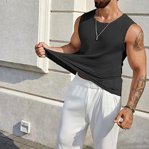 <b>Men's</b> <b>Black</b> <b>Tank</b> <b>Tops</b> Waffle Knit Sleeveless Shirts Breathable Lightweight Summer Muscle Tee Athletic Workout <b>Tops</b> - Product Image 5