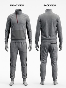 Conjunto Deportivo Personalizado para Hombre con Cierre de Cremallera, Sudadera y Pantalones Deportivos con Detalles Cortados a Láser, Ropa Deportiva para Gimnasio, Gris y Rojo - Product Image 1