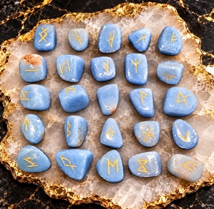 Juego de runas Angelita natural de 25 piezas, grandes piedras de runas nórdicas, juego de adivinación Angelita, grandes piedras de runas, regalo de adivinación espiritual - Product Image 3