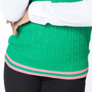   Gilet en tricot vert pour femme, classique, sans manches, col en V, pull décontracté, vêtements de sororité, logo personnalisé - Product Image 4