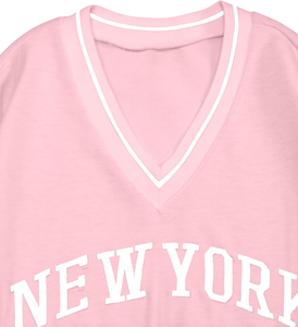 Sudadera Rosa con Cuello en V, Oversize, Ecológica, con Estampado Digital, Estilo Casual Unisex de Nueva York, EE. UU., Tejida en Algodón, para Invierno - Product Image 4